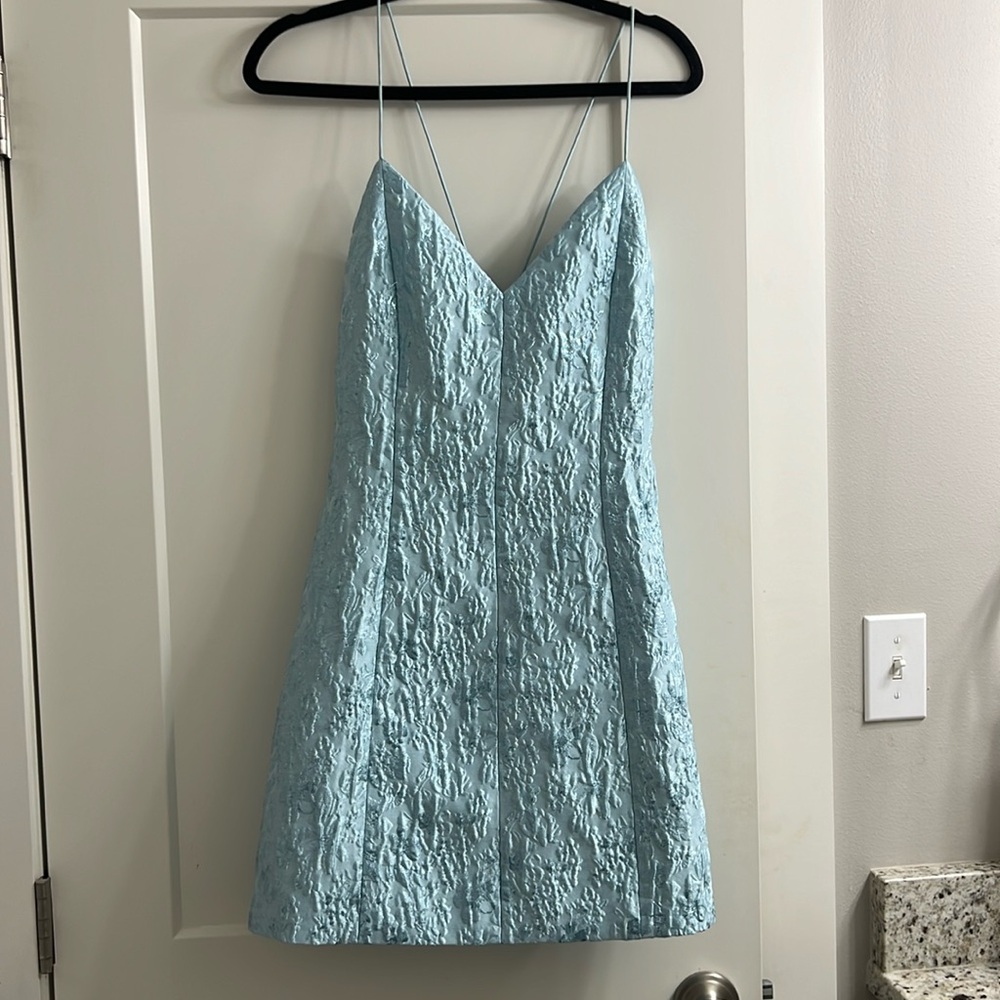 Alice & Olivia - Tayla Structured Lantern Mini Dress in Julep Blue, size 10